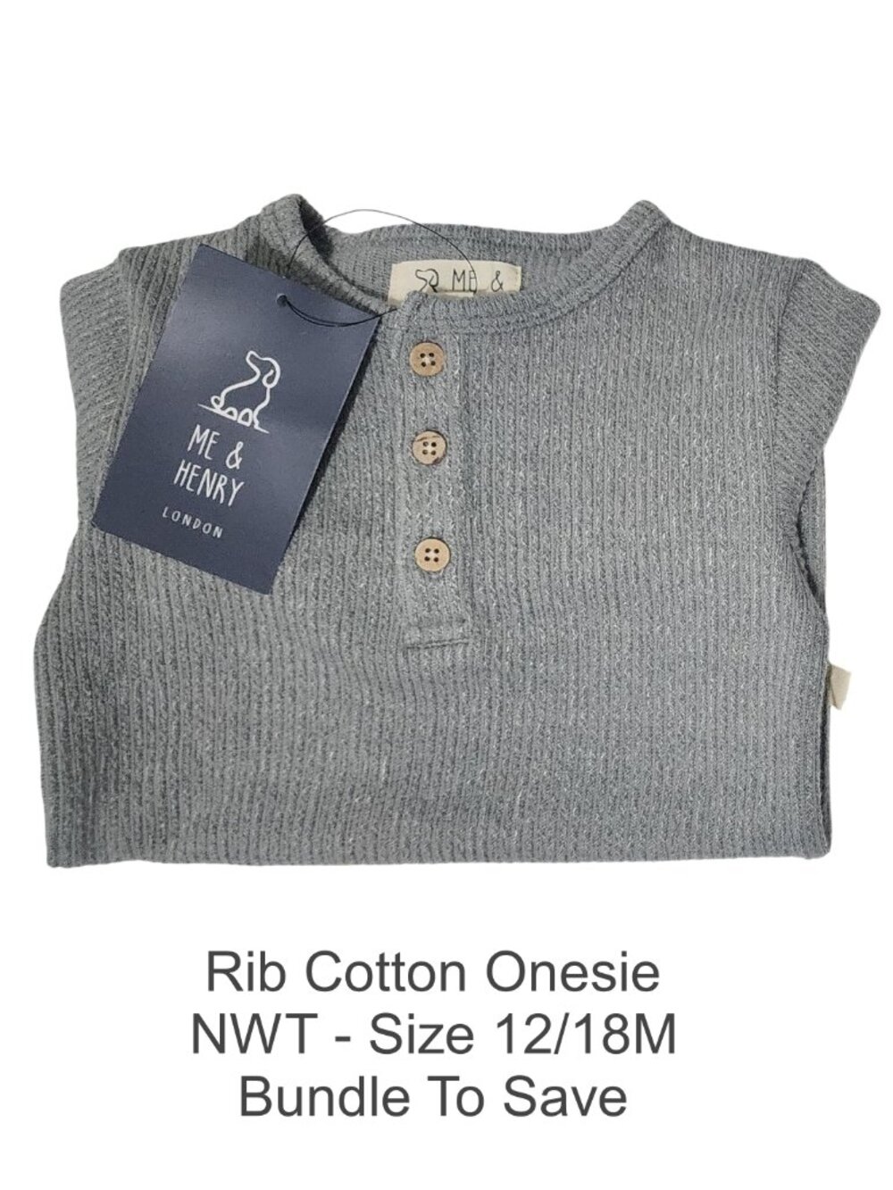 NWT - Grey Rib Long Sleeve Cotton Onesie Size 12/18M